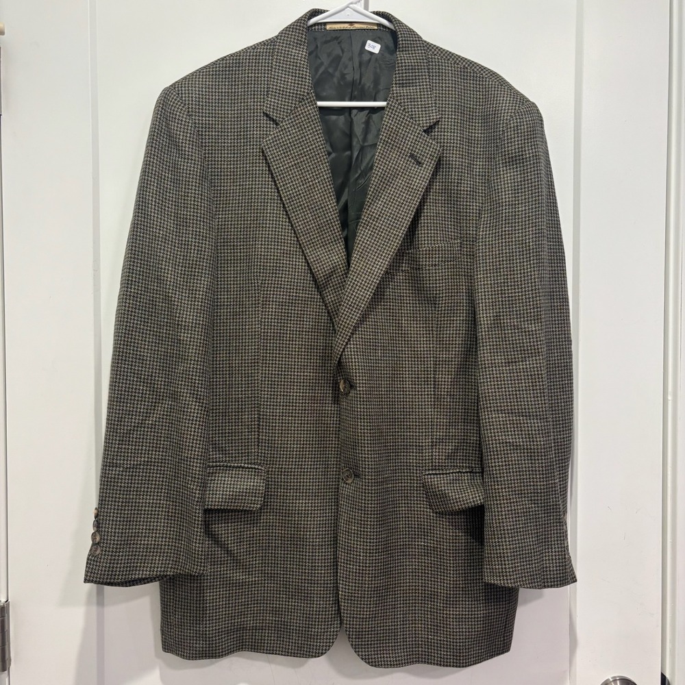 Joseph‎ Abboud Nordstrom Mens 42R Blazer Wool Silk Linen Houndstooth Sport Coat